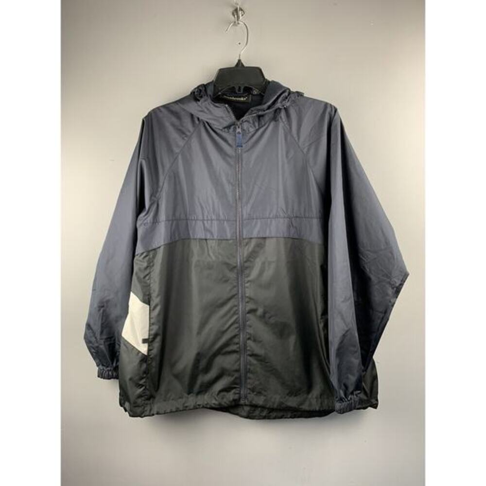 Dunbrooke Jacket Women XL Packable Travel‎ Coat Hood Full Zip Pockets Black/Blue